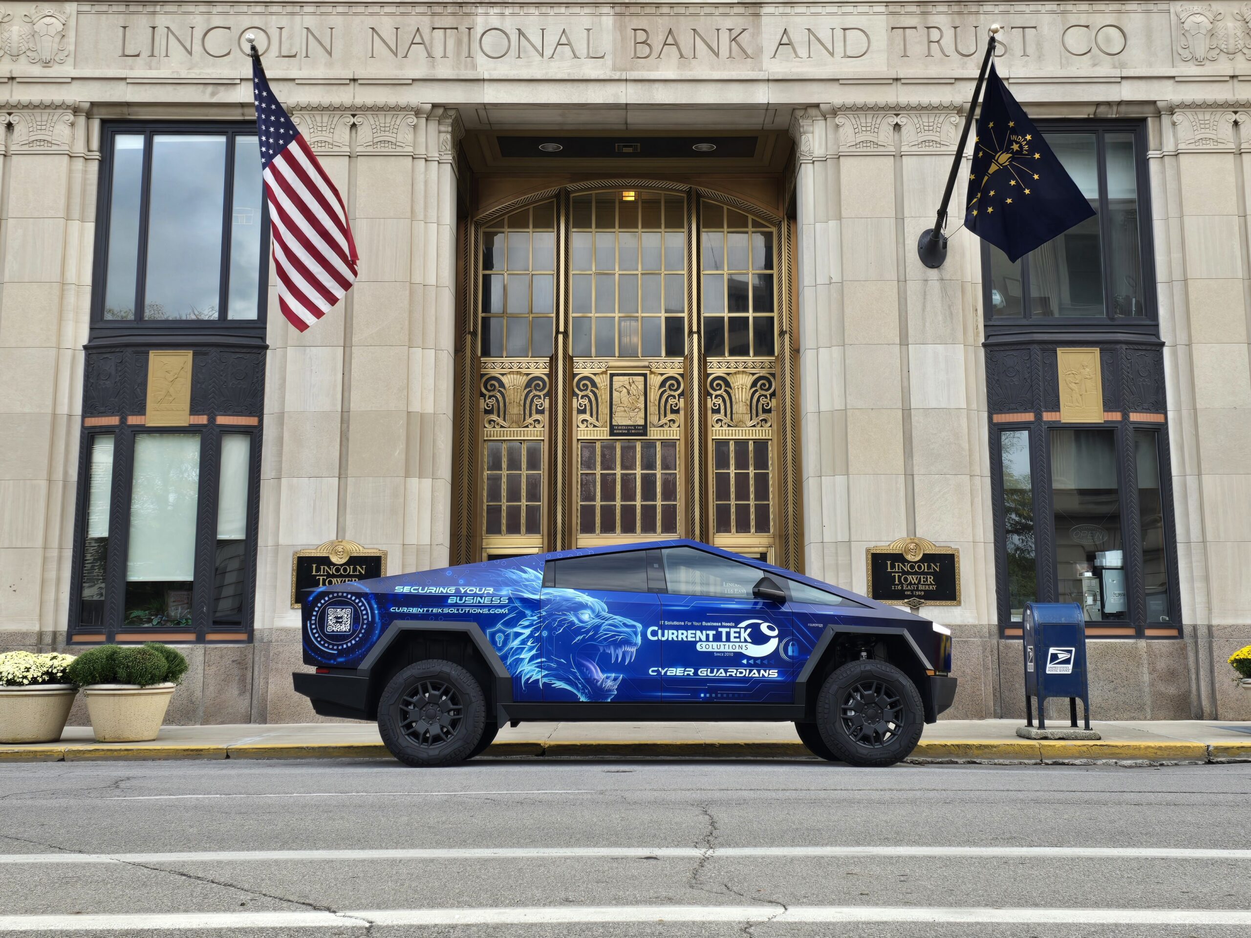 Cyber Guardians Truck Providing Fort Wayne IT Support Parked in Front of Building